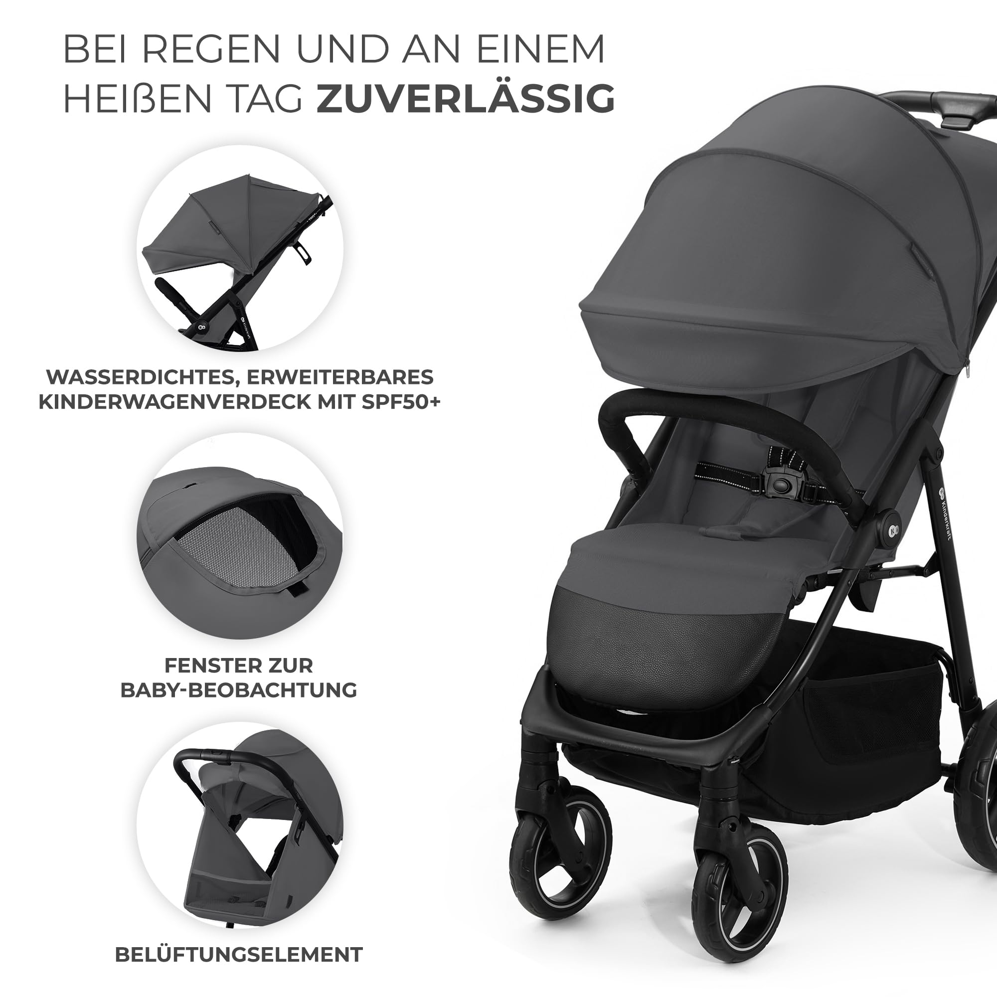 Kinderkraft TRIG 3 Kinderwagen, Kinderbuggy, Liegewagen, Sportwagen, Buggy, Zusammenklappen, Breite und tiefe Sitz, mit Liegeposition, 4 Rad Dämpfung, Große Dach, 5-Punkt-Gurt, bis zu 25 kg, Beige