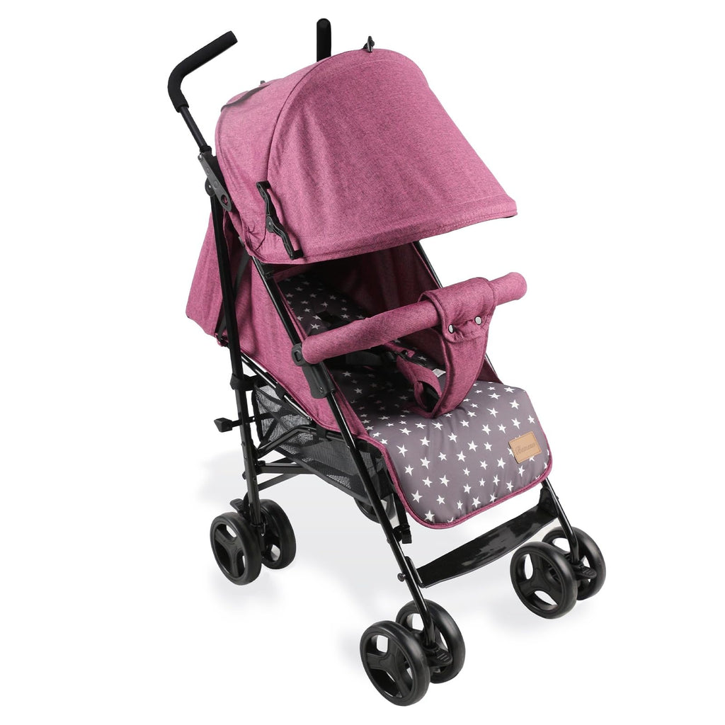 Bemesu Reisebuggy Kompaktkinderwagen mit 360°-Schwenkrädern, Kinderwagen mit 5-Punkt-Gurt, Kinderwagen 360° verstellbare Fahrtrichtung, Kinderbuggy klappbar bis 15kg, 0–3 Jahre, Lila