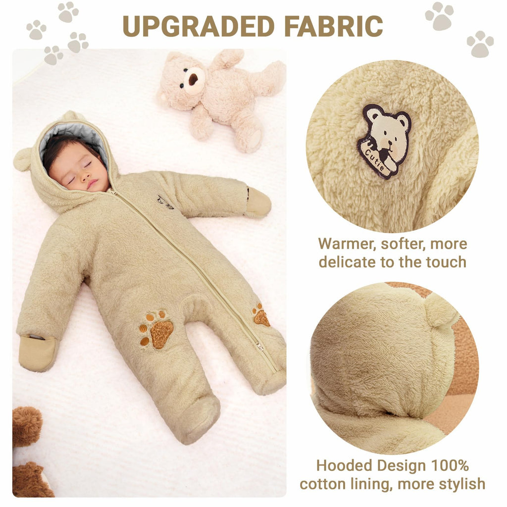 Baby Schneeanzüge Winter Overall mit Kapuze Fleece Strampler Mädchen Jungen Warm Outfits- Gr. 0-3 Monate (59 cm), Gelb