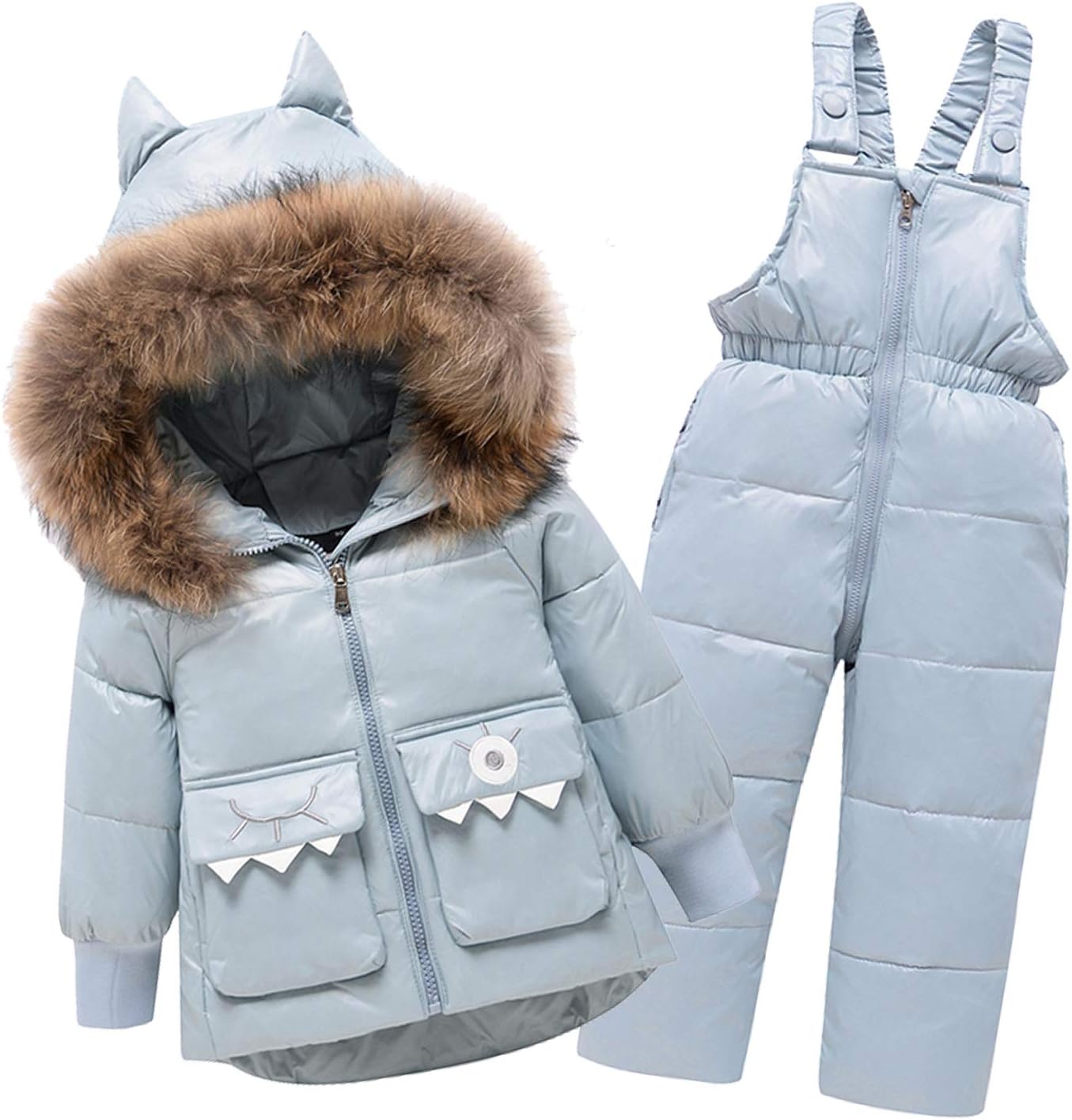 amropi Skianzug Mädchen Kinder Schneeanzug Daunenjacke mit Kaputze + Skihose 2tlg Bekleidungsset Winteranzug für 1-5 Jahre