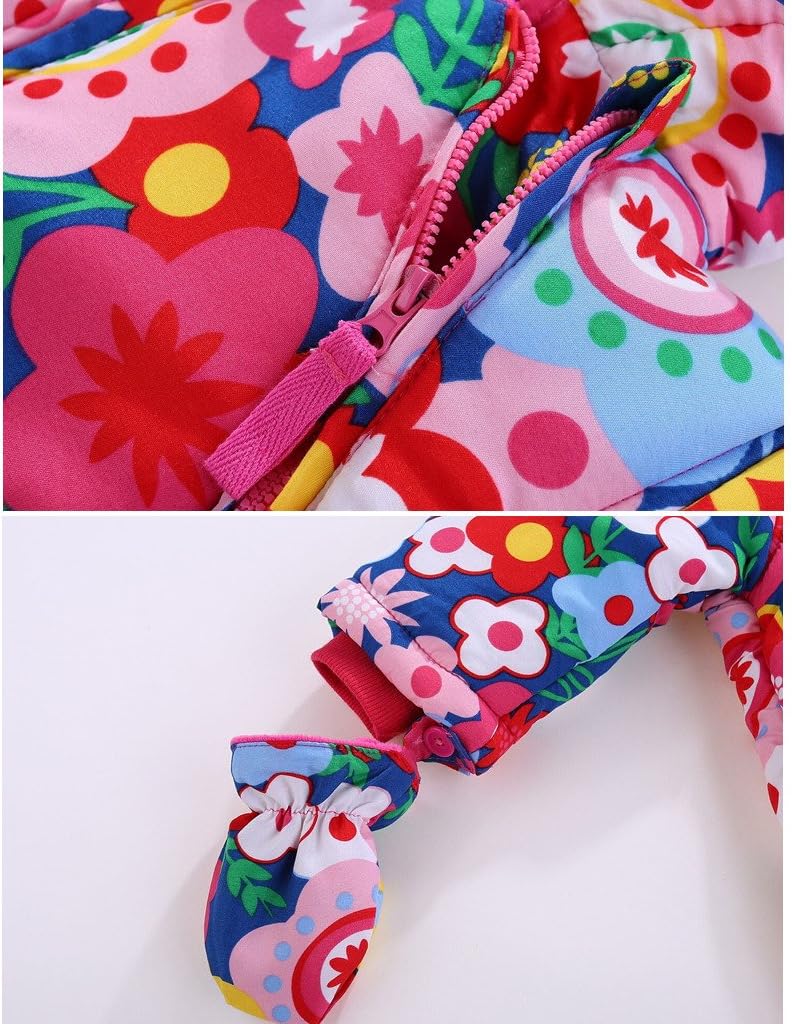 Baby Winter Overall Mit Kapuze Schneeanzüge mit Handschuhen und Füßlinge Mädchen Jungen Warm Kleidungsset