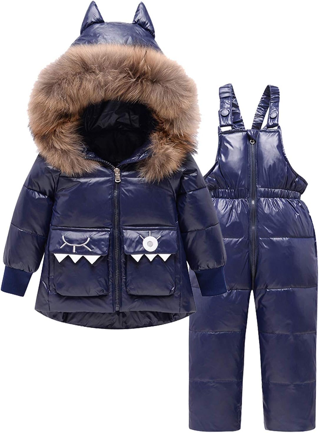 amropi Skianzug Mädchen Kinder Schneeanzug Daunenjacke mit Kaputze + Skihose 2tlg Bekleidungsset Winteranzug für 1-5 Jahre