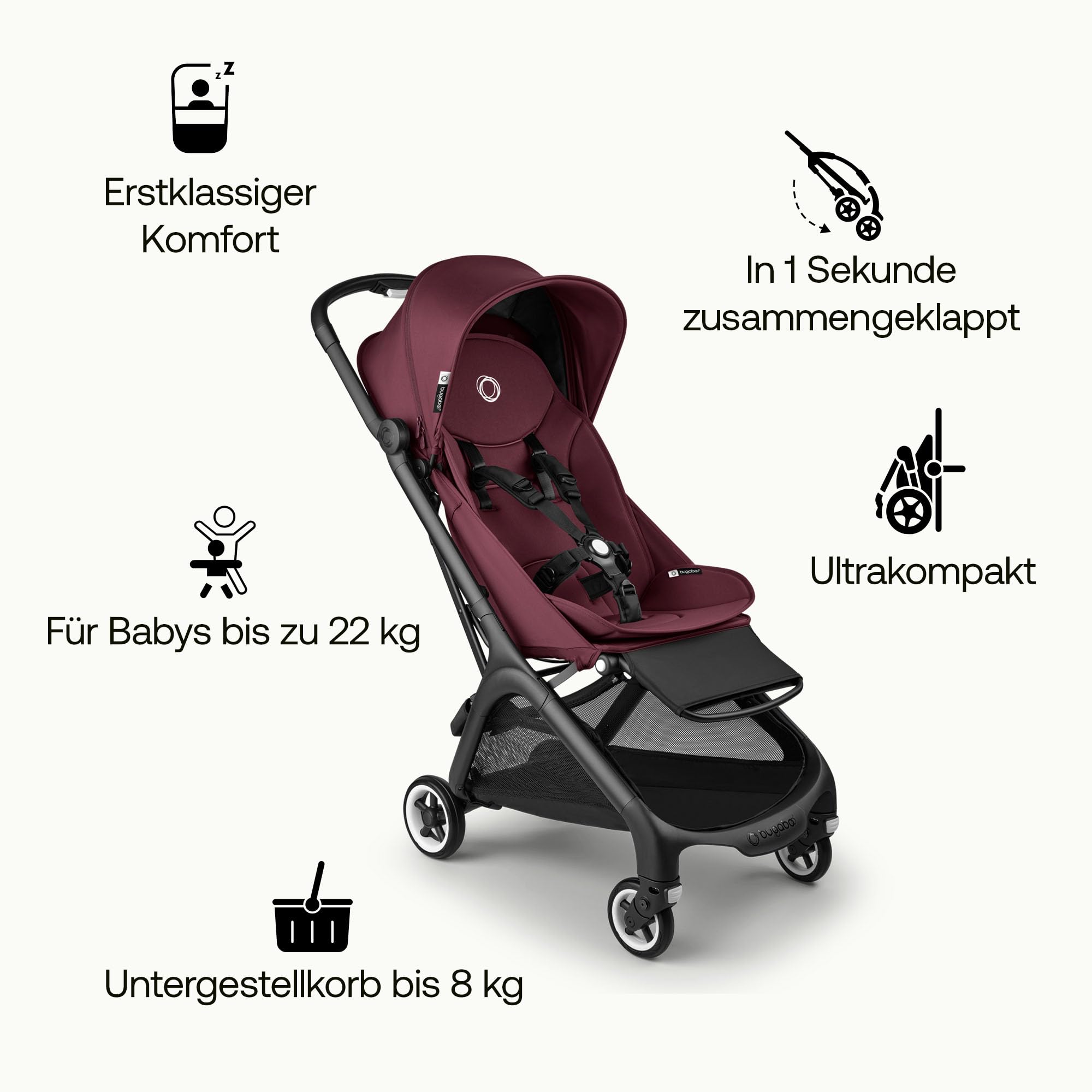 Bugaboo Butterfly ultrakompakter Reise-Kinderwagen, klein & leicht, einhändig faltbar und einfach zu lenken, ergonomischer City-Buggy für Babys ab 6 Monaten, mit viel Stauraum, Forest Green
