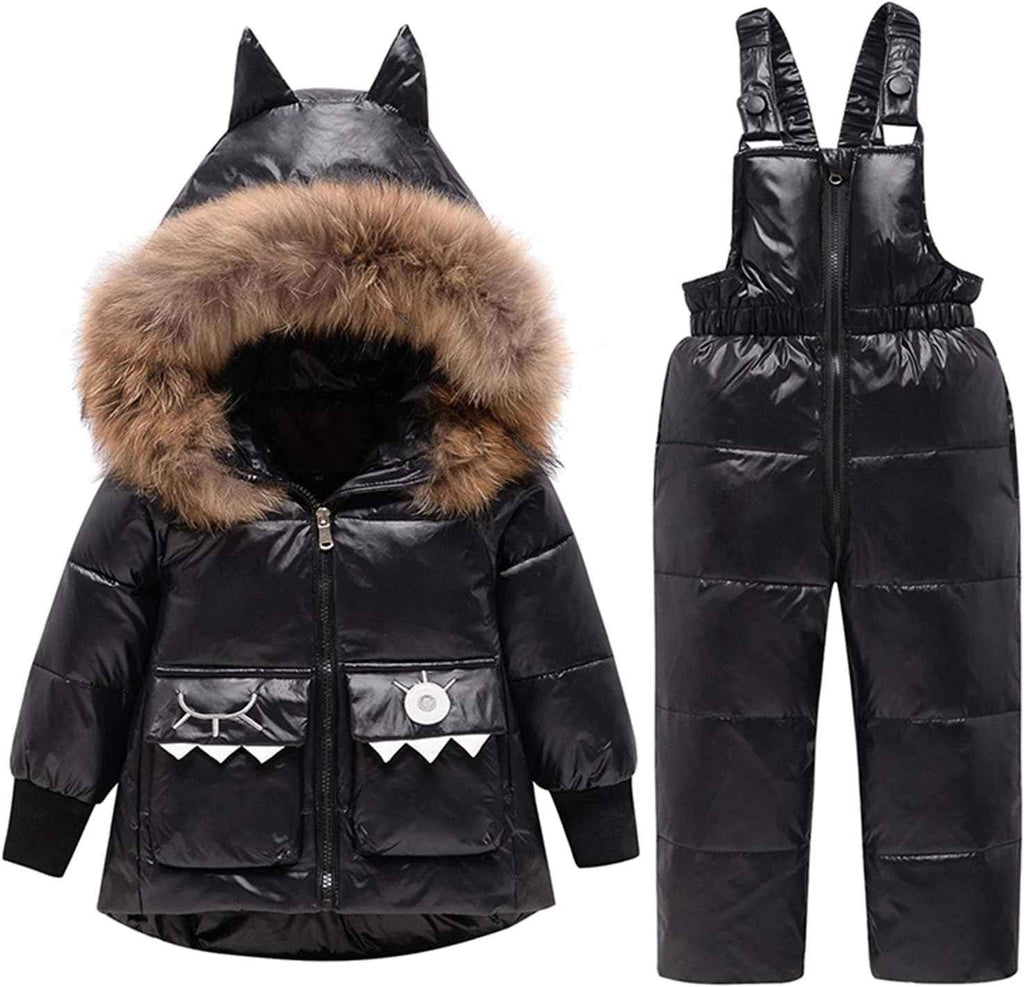 amropi Skianzug Mädchen Kinder Schneeanzug Daunenjacke mit Kaputze + Skihose 2tlg Bekleidungsset Winteranzug für 1-5 Jahre