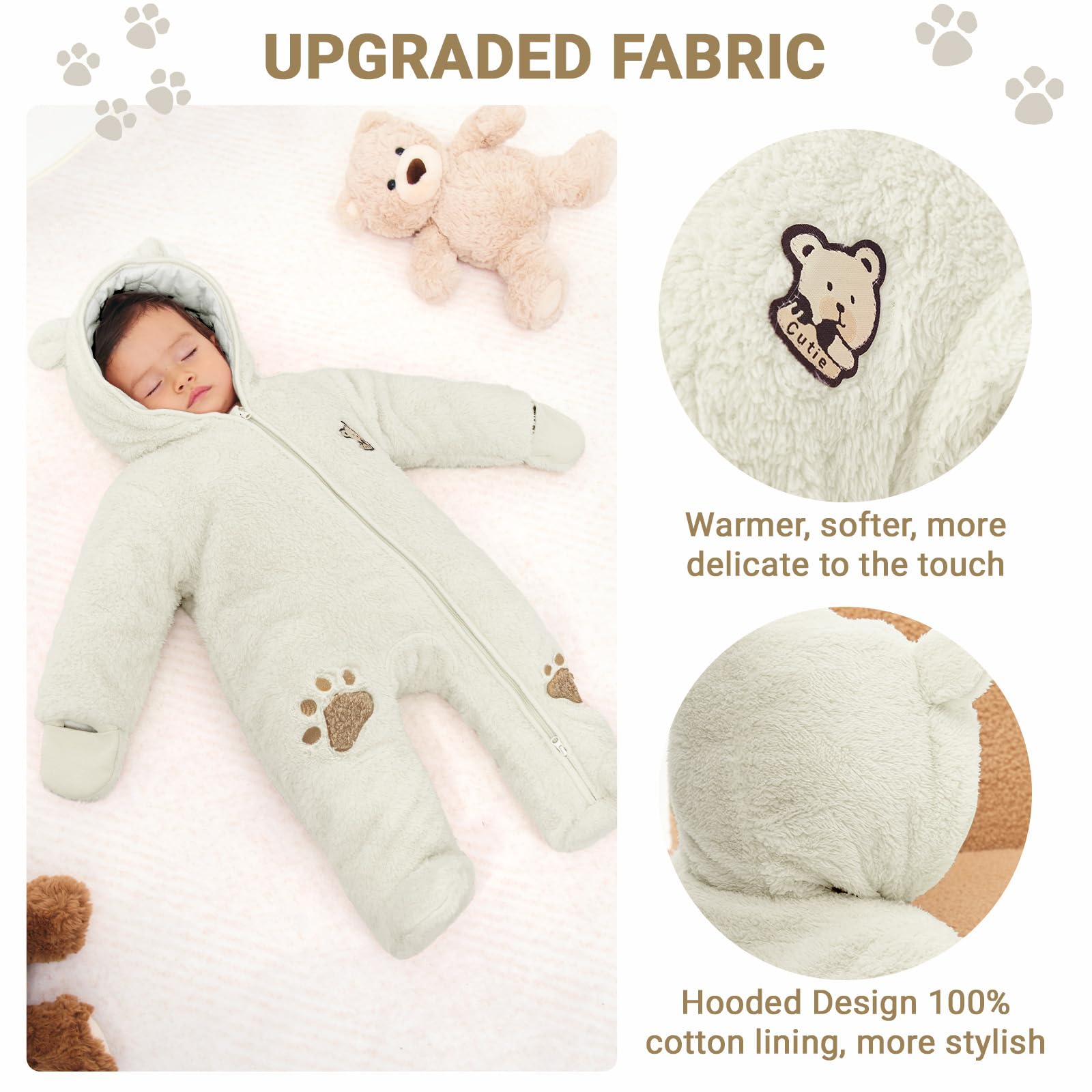 Baby Schneeanzüge Winter Overall mit Kapuze Fleece Strampler Mädchen Jungen Warm Outfits- Gr. 0-3 Monate (59 cm), Gelb