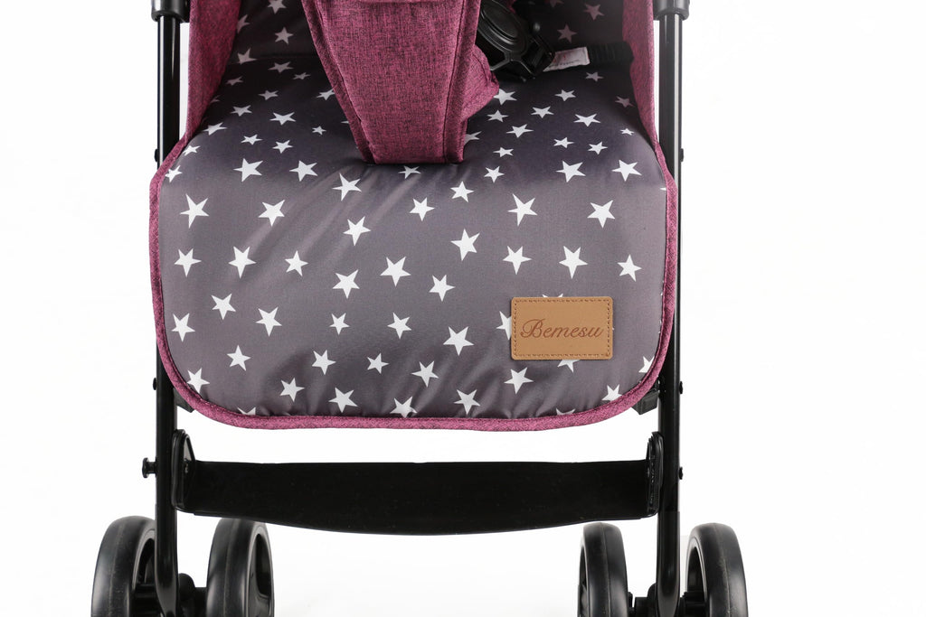 Bemesu Reisebuggy Kompaktkinderwagen mit 360°-Schwenkrädern, Kinderwagen mit 5-Punkt-Gurt, Kinderwagen 360° verstellbare Fahrtrichtung, Kinderbuggy klappbar bis 15kg, 0–3 Jahre, Lila