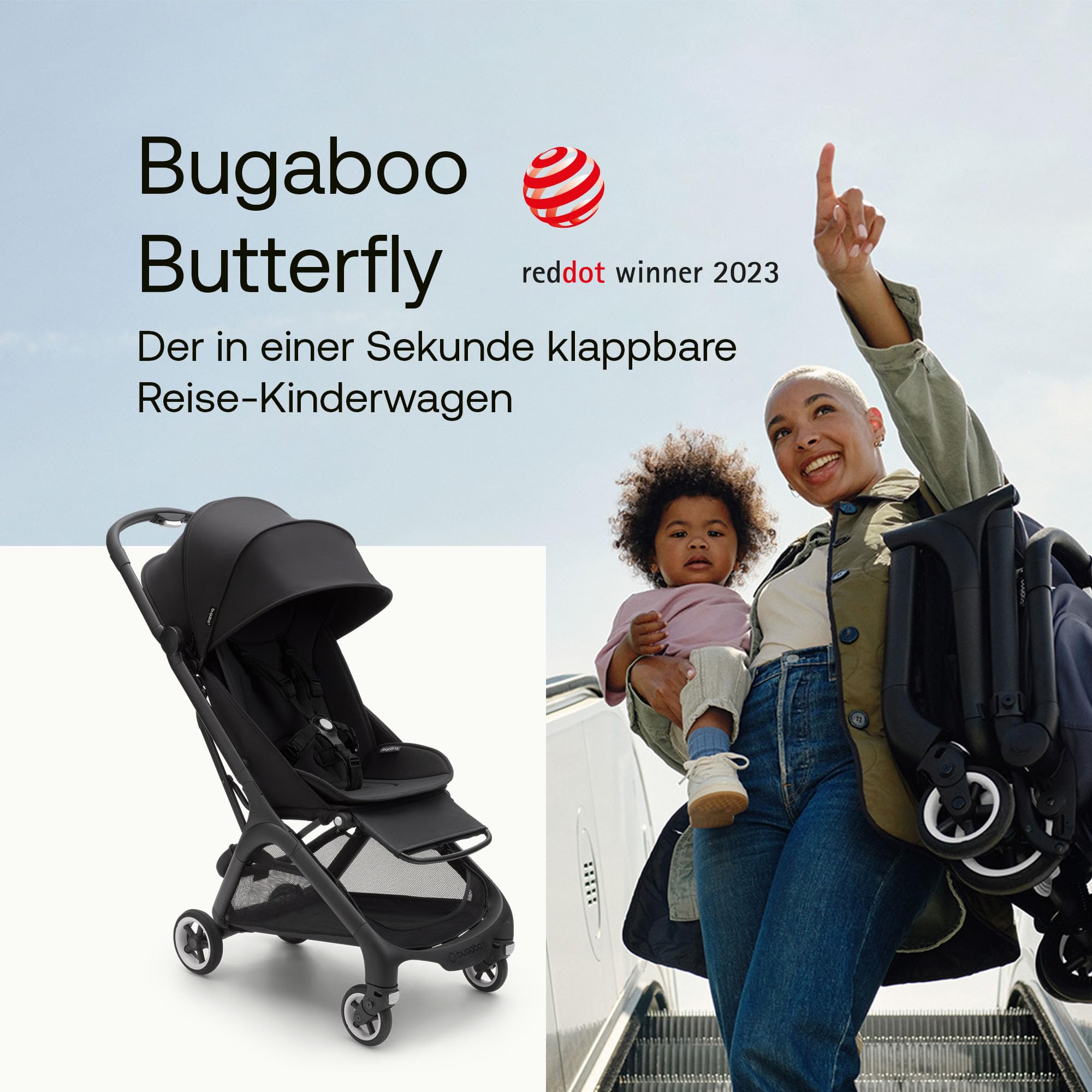 Bugaboo Butterfly ultrakompakter Reise-Kinderwagen, klein & leicht, einhändig faltbar und einfach zu lenken, ergonomischer City-Buggy für Babys ab 6 Monaten, mit viel Stauraum, Forest Green