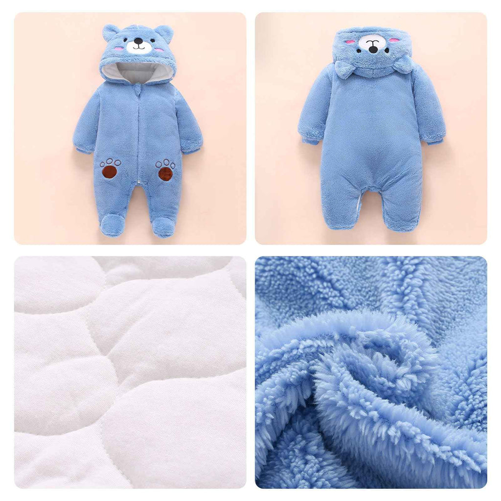 Baby Winter Schneeanzug Baby Strampler, Junge und Mädchen Einteiliger Anzug mit Kapuze, Kleinkind Oberbekleidung Schneeanzug Set Dick und Warm,Blau 3-6 Monate