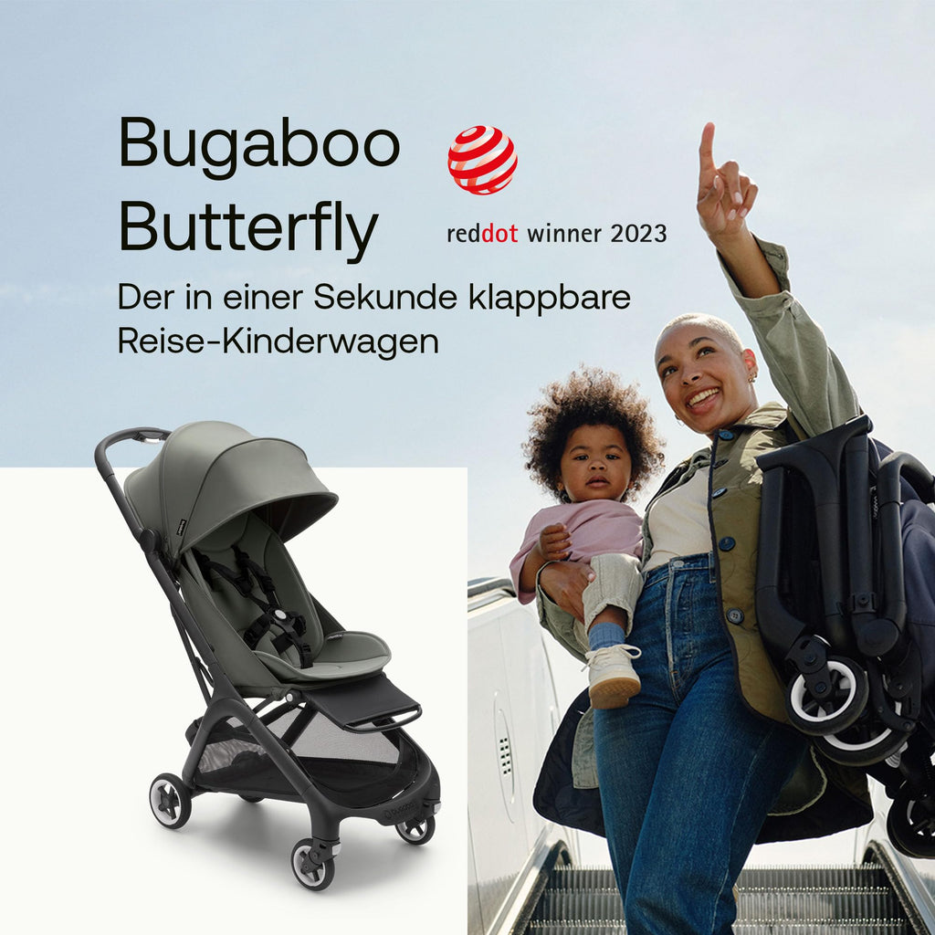 Bugaboo Butterfly ultrakompakter Reise-Kinderwagen, klein & leicht, einhändig faltbar und einfach zu lenken, ergonomischer City-Buggy für Babys ab 6 Monaten, mit viel Stauraum, Forest Green