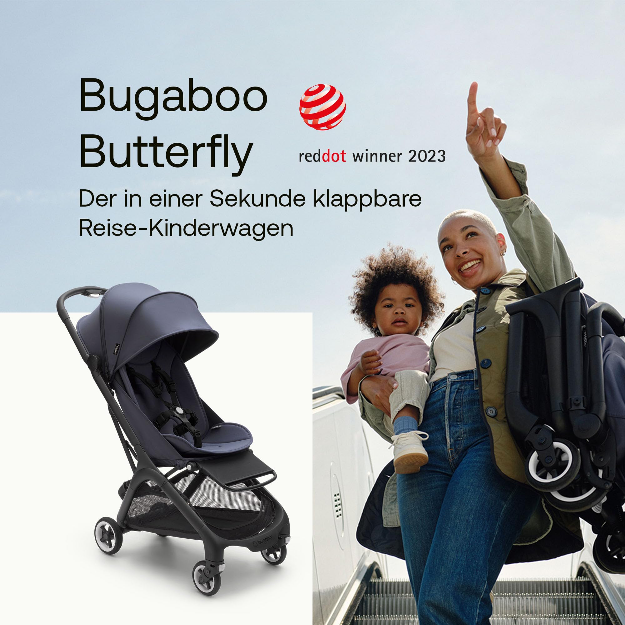 Bugaboo Butterfly ultrakompakter Reise-Kinderwagen, klein & leicht, einhändig faltbar und einfach zu lenken, ergonomischer City-Buggy für Babys ab 6 Monaten, mit viel Stauraum, Forest Green