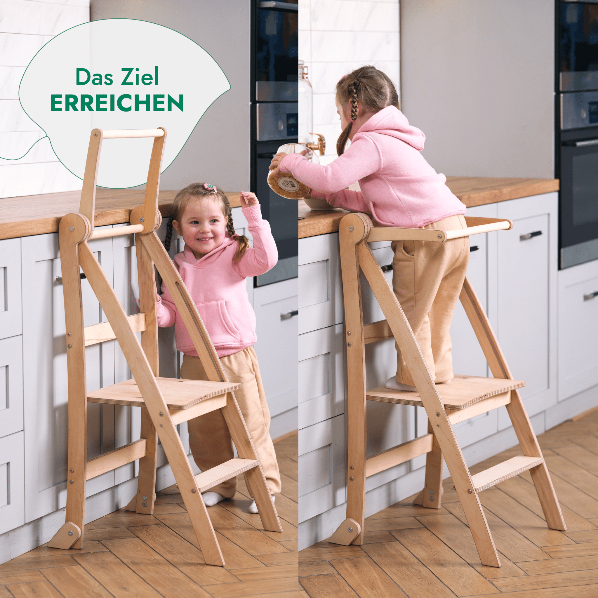 Holz Lernleiter Montessori: Hocker für Kinder - Beige