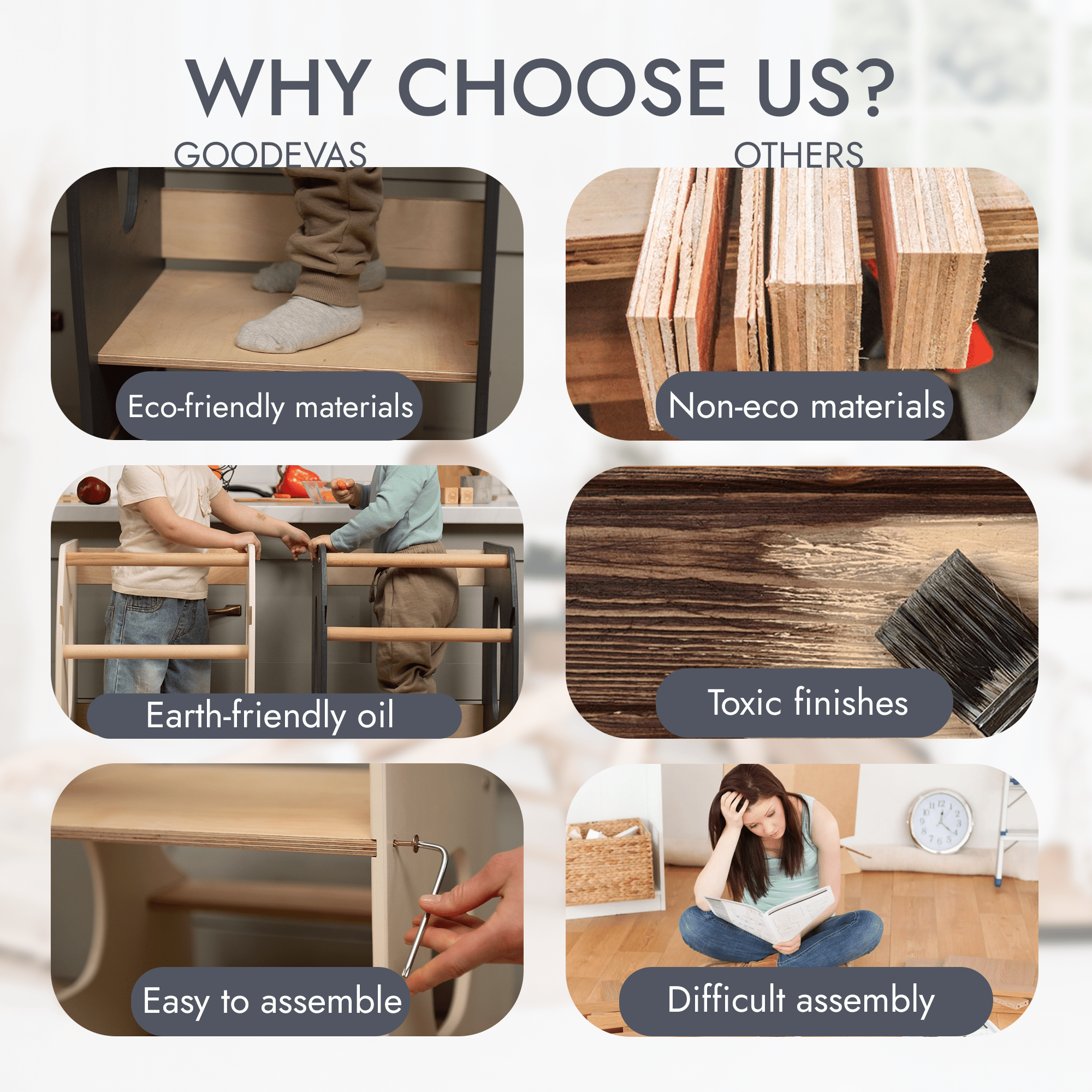 Stabiler Montessori Lernturm: Mitwachsender Kinderstuhl aus Holz – Elfenbein